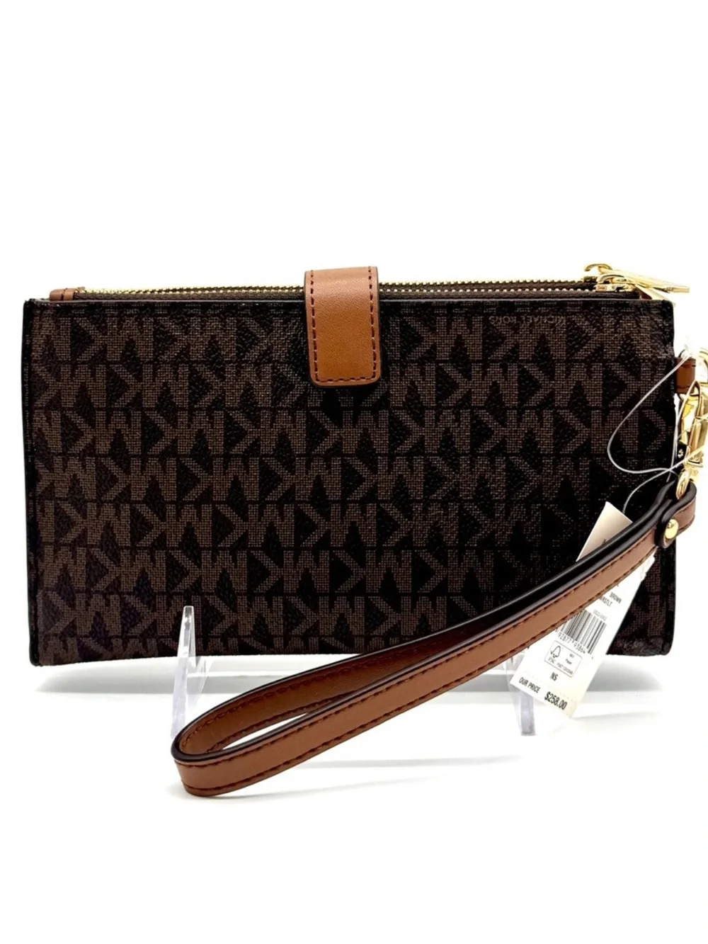 Michael Kors Large Jet Set Travel Logo Double Zip Wallet - Brown Signature